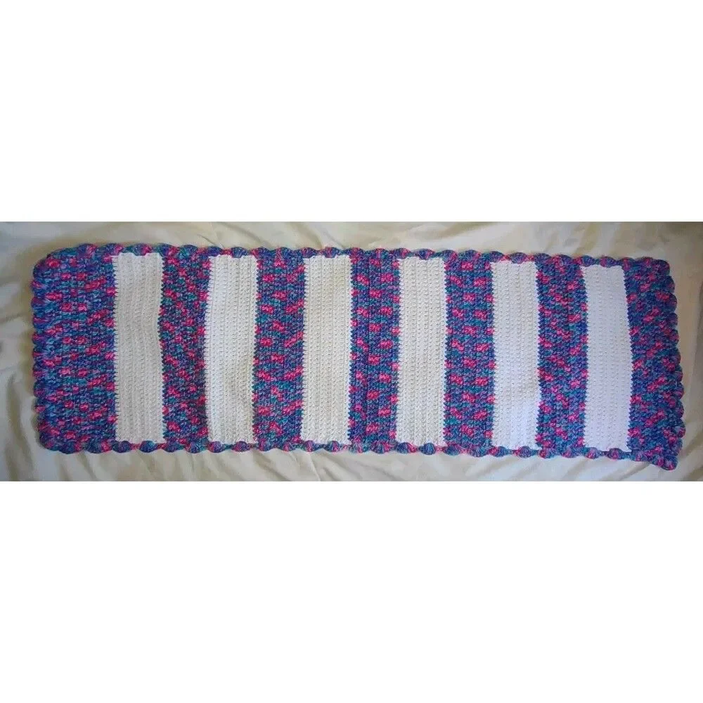 (2) Vintage Hand Crocheted Table Runners Scarves Variegated Purple Blue Pink